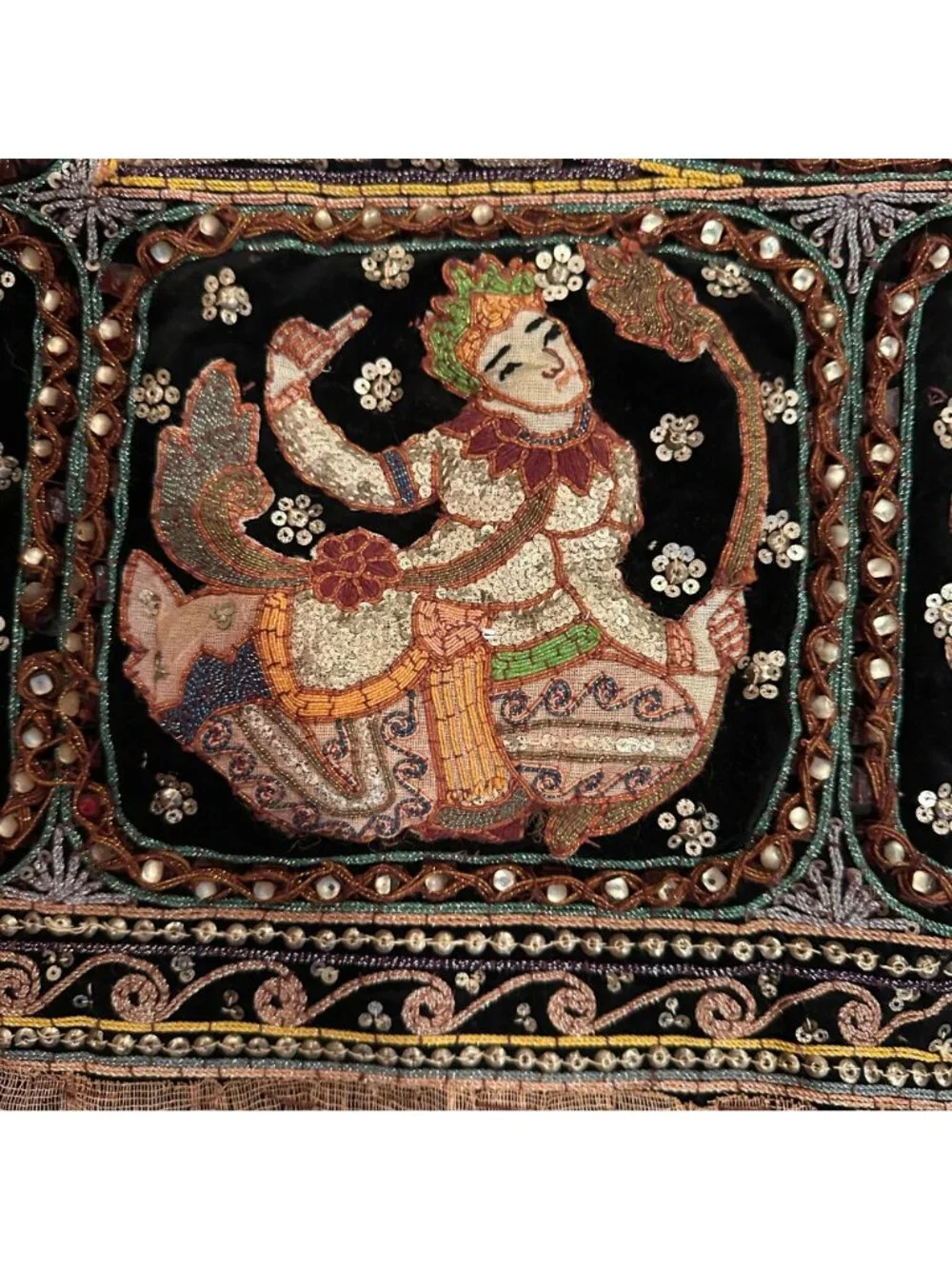 Indian Thai Zodiac Tapestry Vintage Zodiac Wall Decor Sequin Hand Embroidered